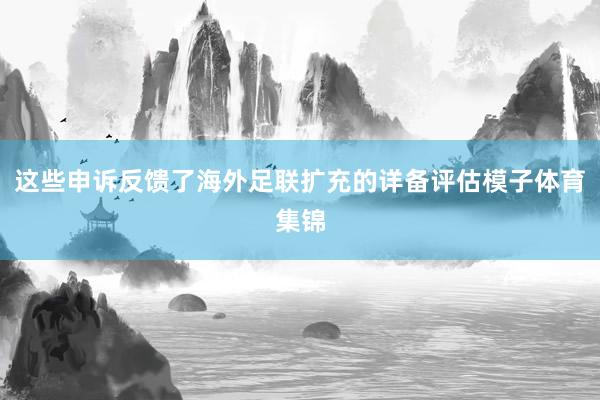 这些申诉反馈了海外足联扩充的详备评估模子体育集锦